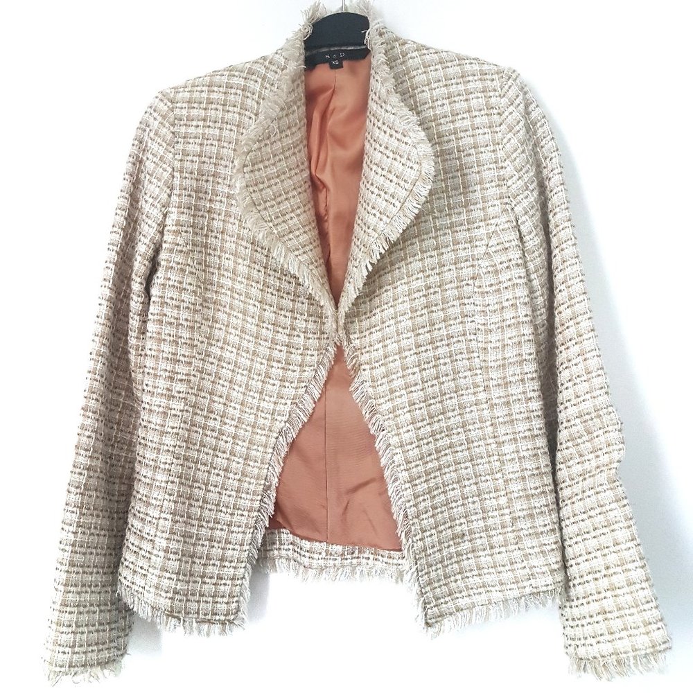 S & D Tweed Beige/White Multi Jacket, Size XS
